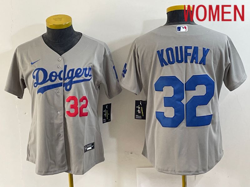 Women Los Angeles Dodgers 32 Koufax Grey Game Nike 2024 MLB Jersey style 4